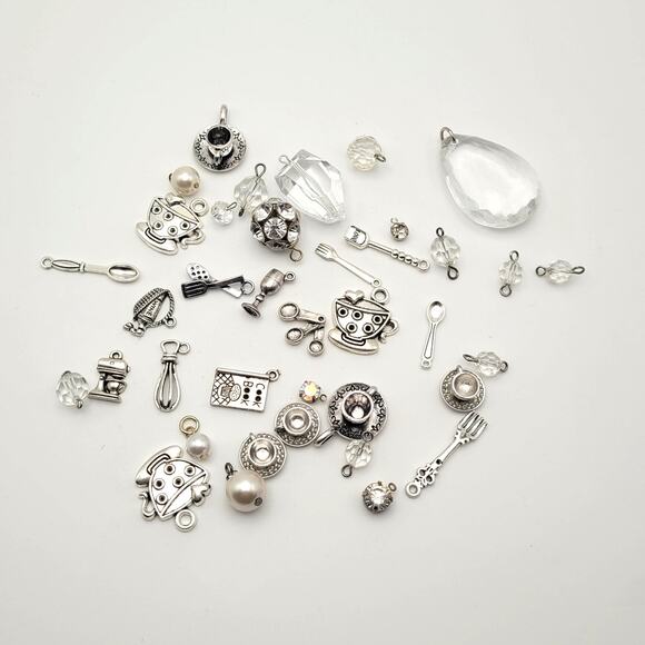 35+ Charms Lot Kitchen Cooking Tea Silver Tones Sparkly Jewelry Making Gift Idea - Picture 3 of 8
